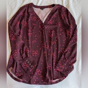 Ann Taylor Plum Floral V-Neck Blouse